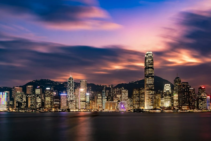 city skyline during night time